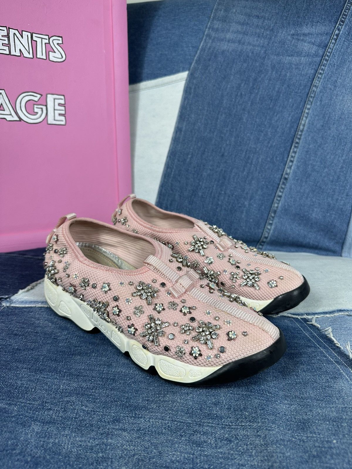 Dior Dior Fusion Pink Bling Mesh Rhinestones Low Sneakers Size US 7 / IT 37 - 2 Thumbnail