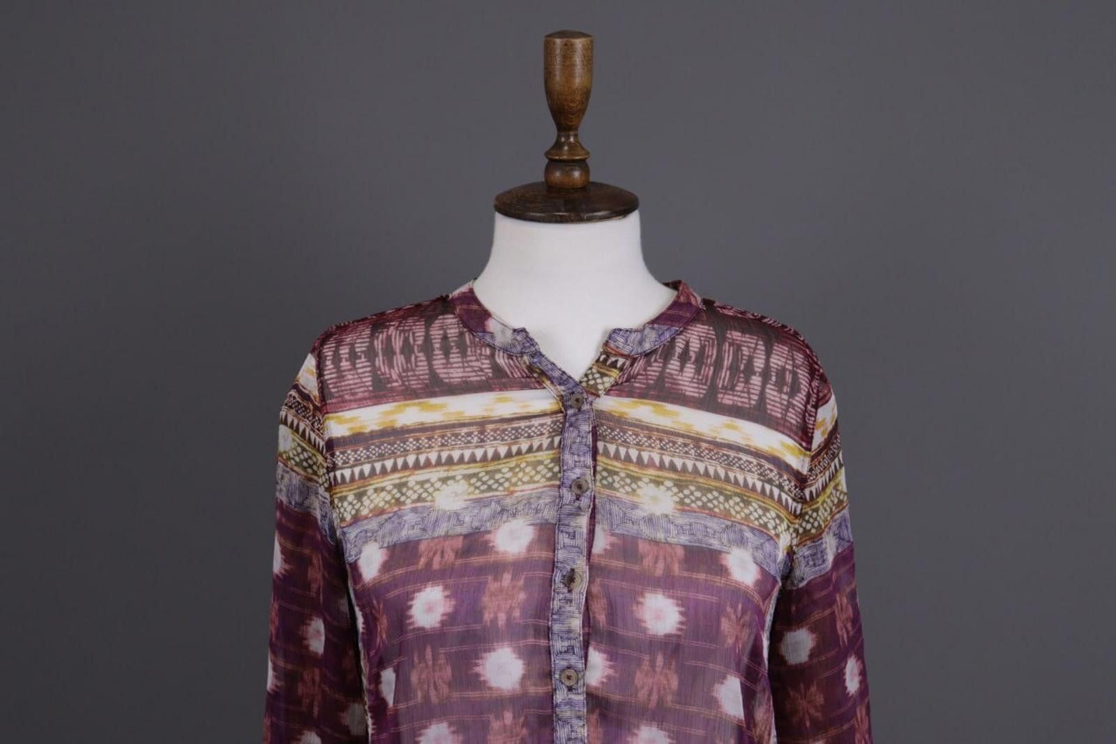 Designer Emily Van Den Bergh Burgundy Aztec Blouse Shirt Size 40 Size M / US 6-8 / IT 42-44 - 3 Thumbnail