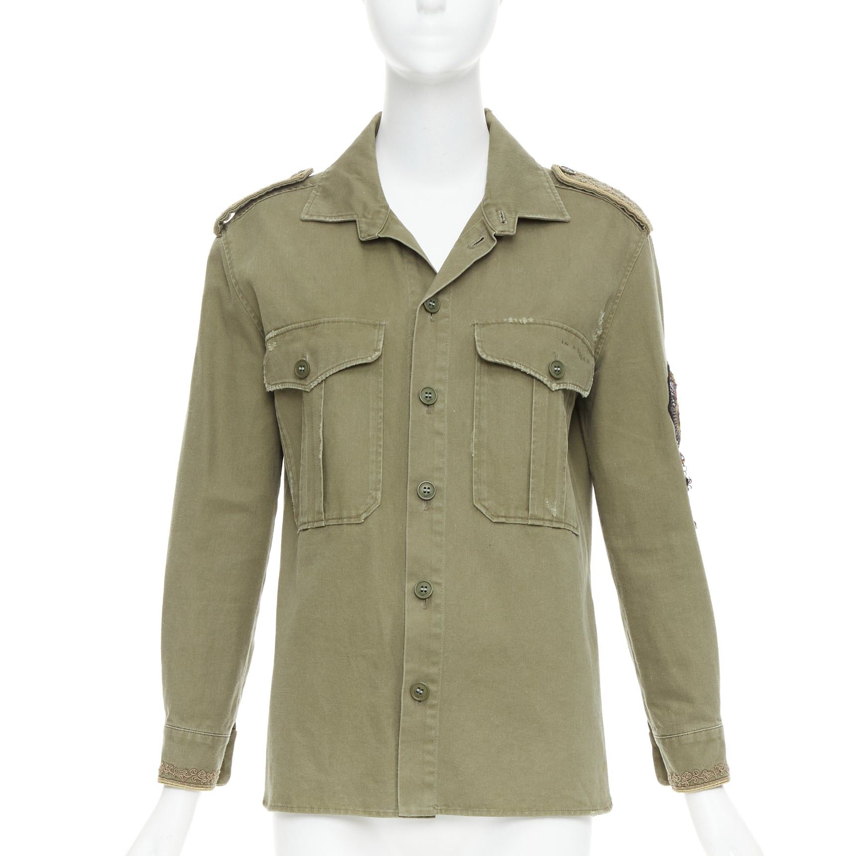 Saint Laurent Paris SAINT LAURENT 2018 green cotton military charms badge over shirt FR38 M Size M / US 6-8 / IT 42-44 - 1 Thumbnail