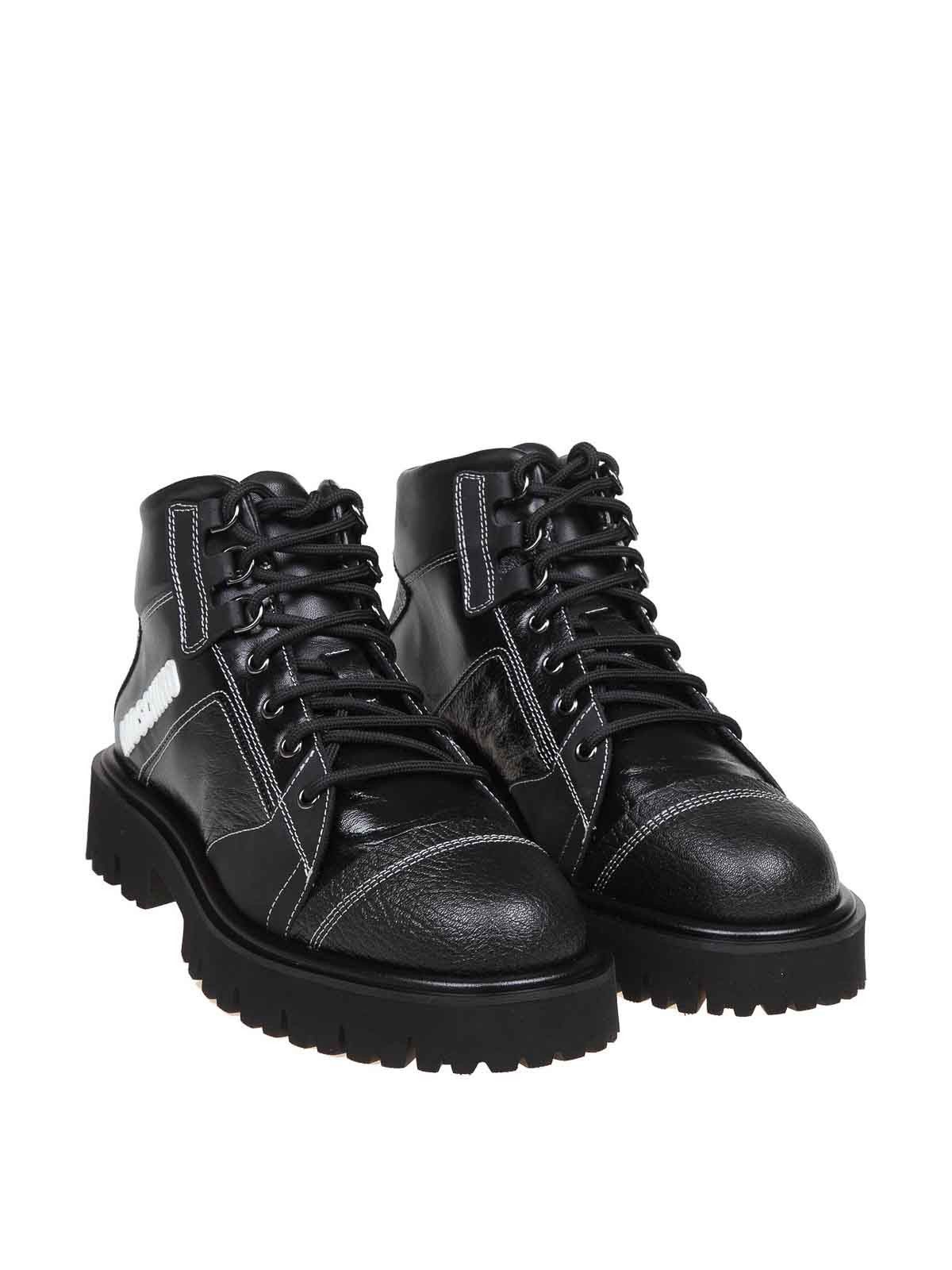 Moschino o1y0225 Logo Leather Ankle Boots in Black Size US 11 / EU 44 - 3 Thumbnail