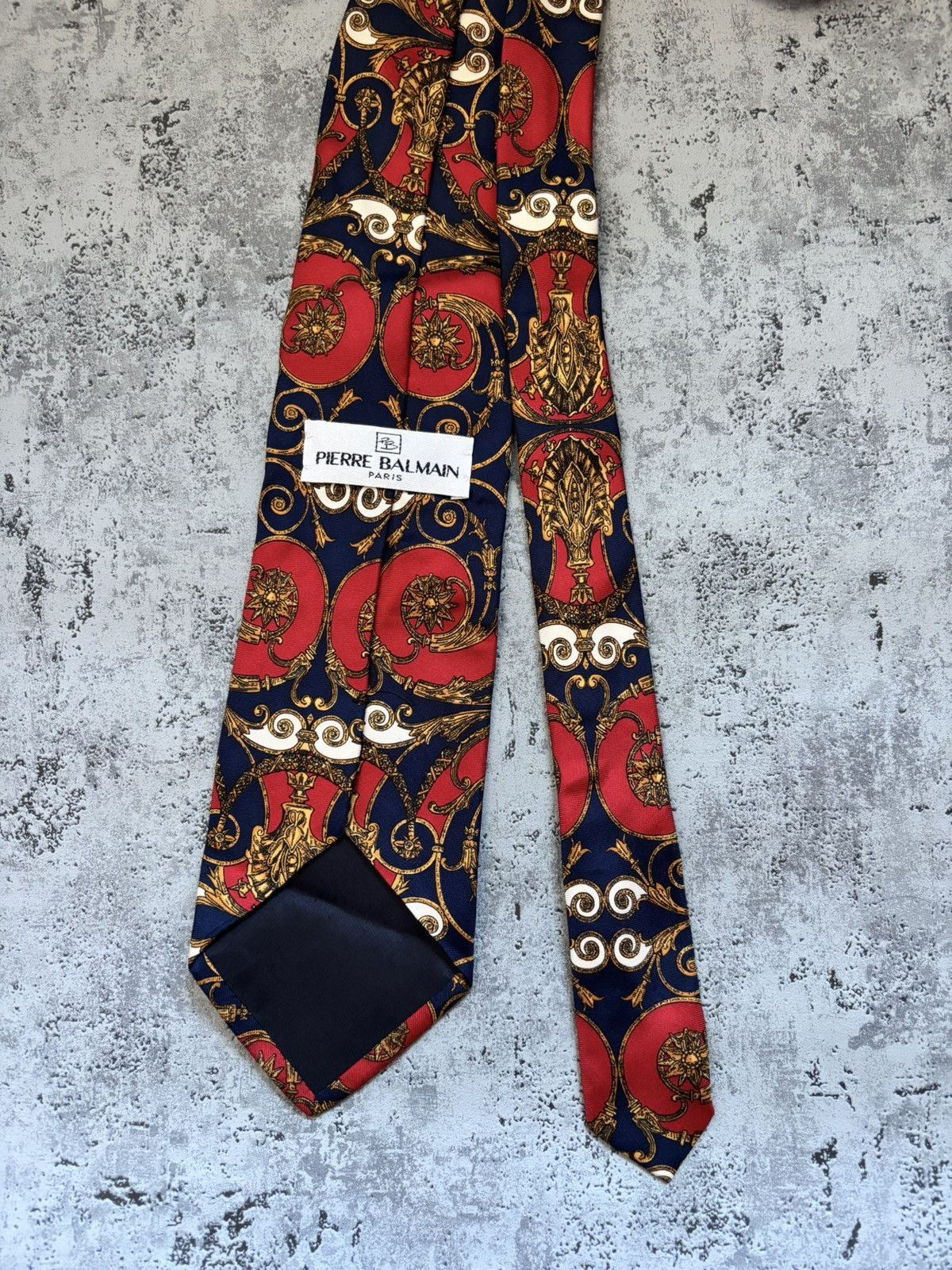 Balmain × Vintage Pierre Balmain Vintage Tie Silk Burgundy Blue Size ONE SIZE - 5 Thumbnail
