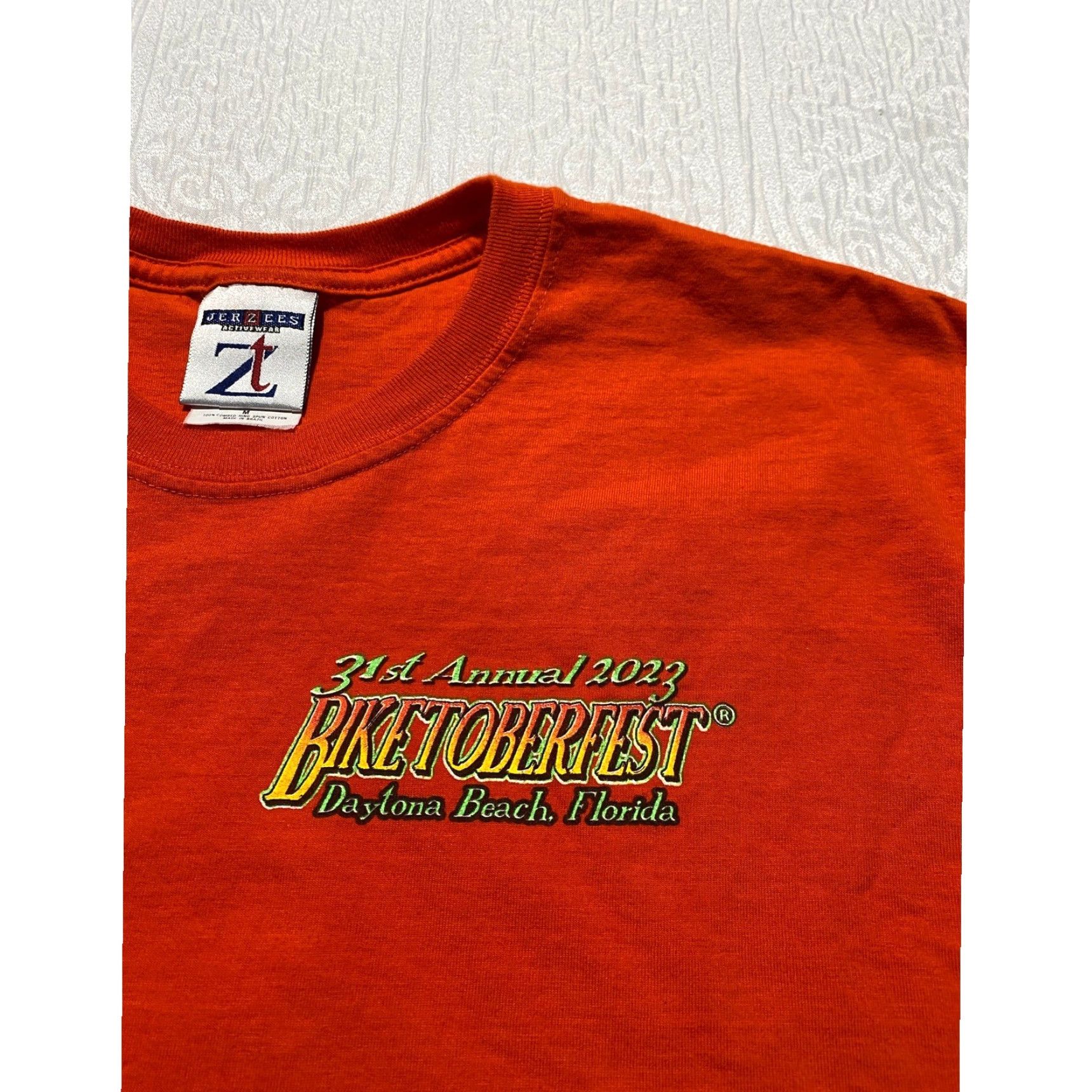 Jerzees VINTAGE Jerzees Biketoberfest 2023 Daytona Beach Florida Orange Biker T-Shirt Mens M Size US M / EU 48-50 / 2 - 5 Thumbnail