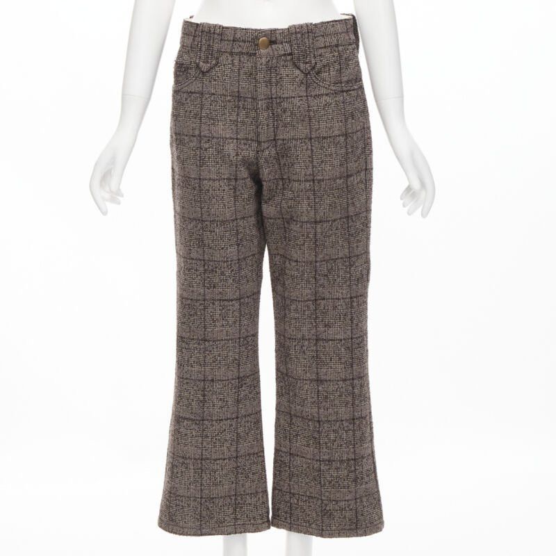 Marc Jacobs MARC JACOBS brown check tweed boucle wide leg cropped pants US2 XS Size 26" / US 2 / IT 38 - 1 Thumbnail