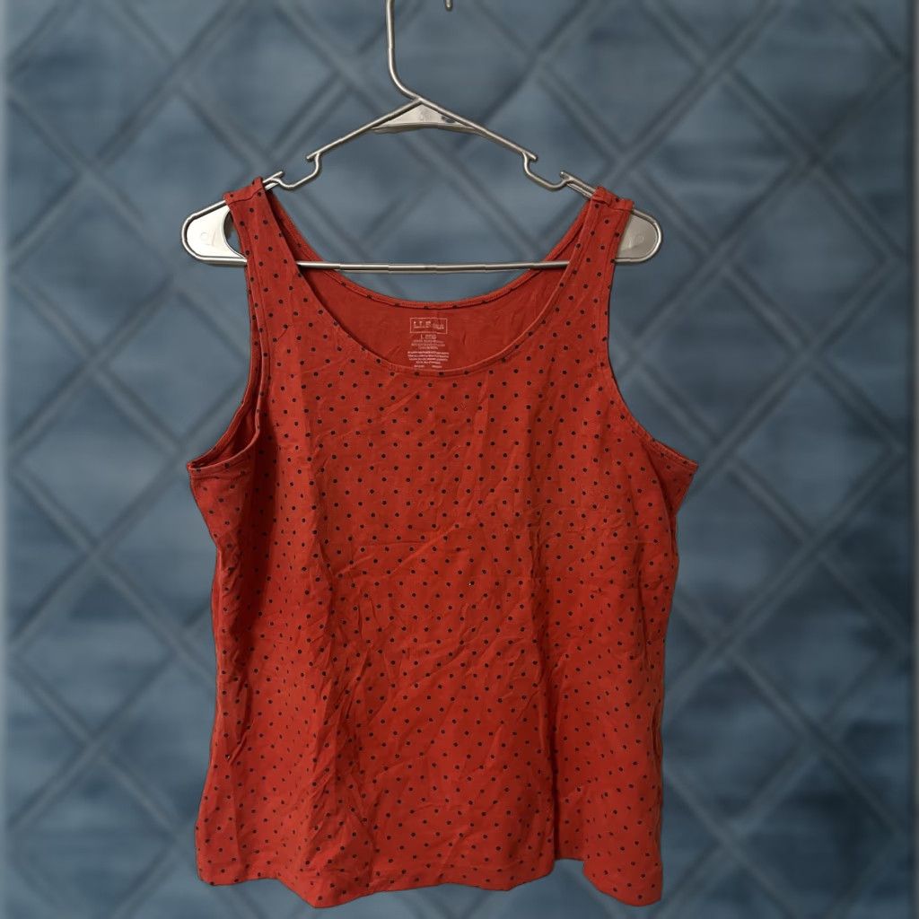 Vintage LL Bean Womens Tank Top L Orange Polka Dot Cotton Blend Sleeveless Shirt Size L / US 10 / IT 46 - 1 Thumbnail