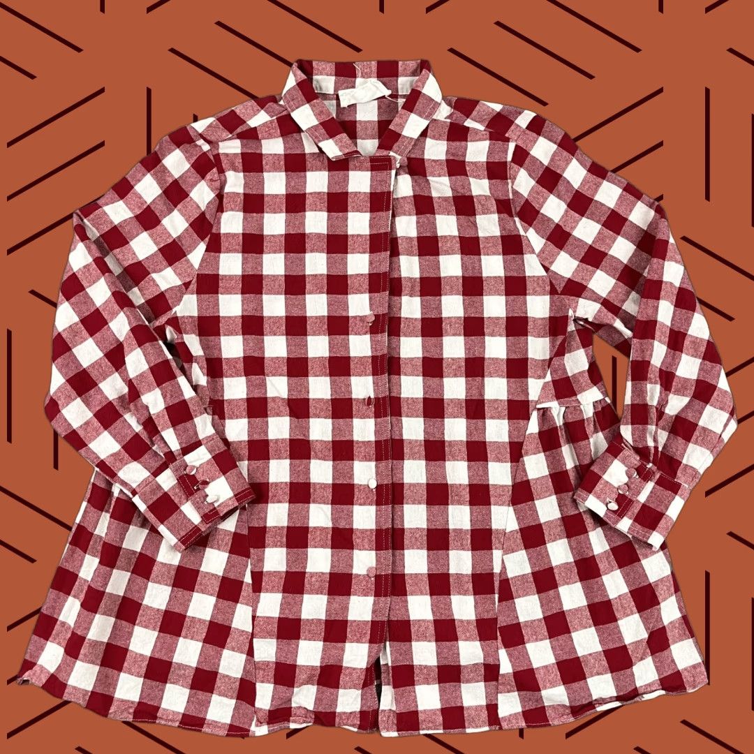 Pomander Place Top Womens Medium Red White Plaid Picnic Check Gingham Button Up