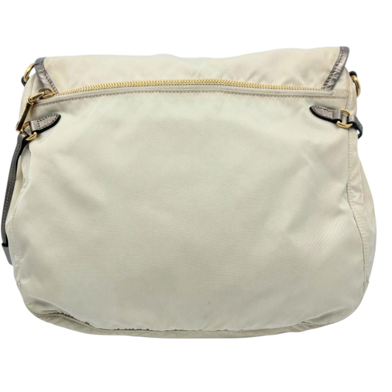 Prada Prada - Cream Nylon Crossbody Bag with Leather Trim Size ONE SIZE - 3 Thumbnail