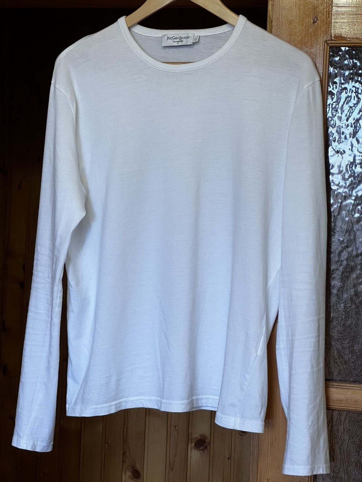 Yves Saint Laurent Yves Saint Laurent t-shirt longsleeve white logo luxury mens Size US L / EU 52-54 / 3 - 9 Thumbnail