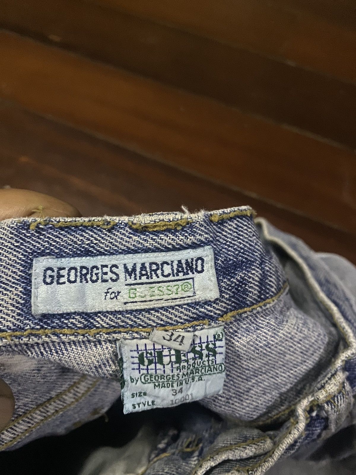 Guess × Polo Ralph Lauren × Vintage Fire 🔥 vintage 90s GUESS MADE IN USA distressed jeans S1 Size US 35 - 22 Thumbnail