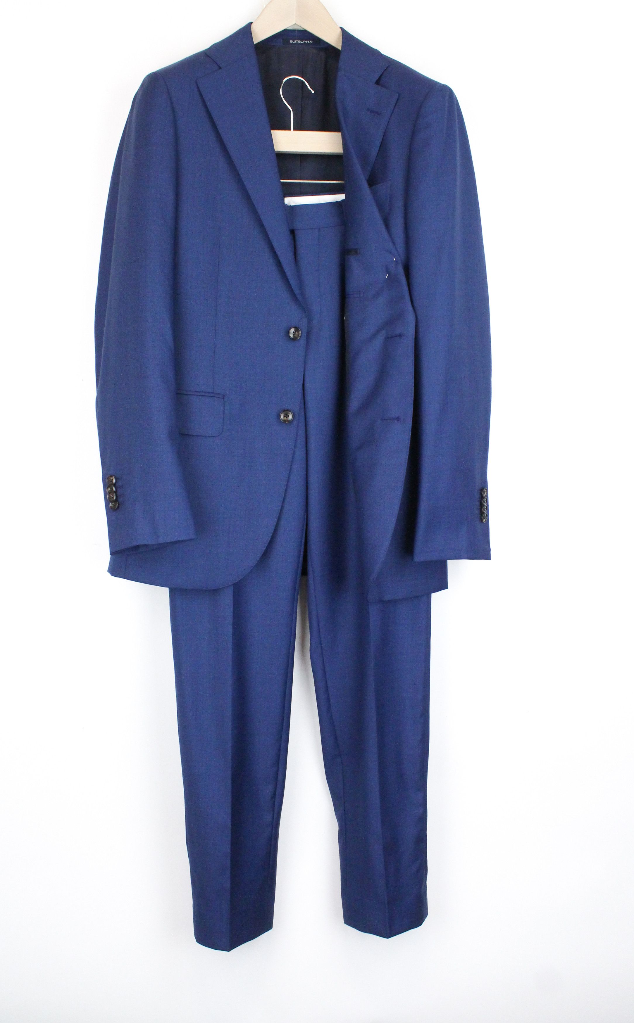 image of Suitsupply Lazio Uk38L Blue Slim Cut Melange Wool Suit 67520, Men's