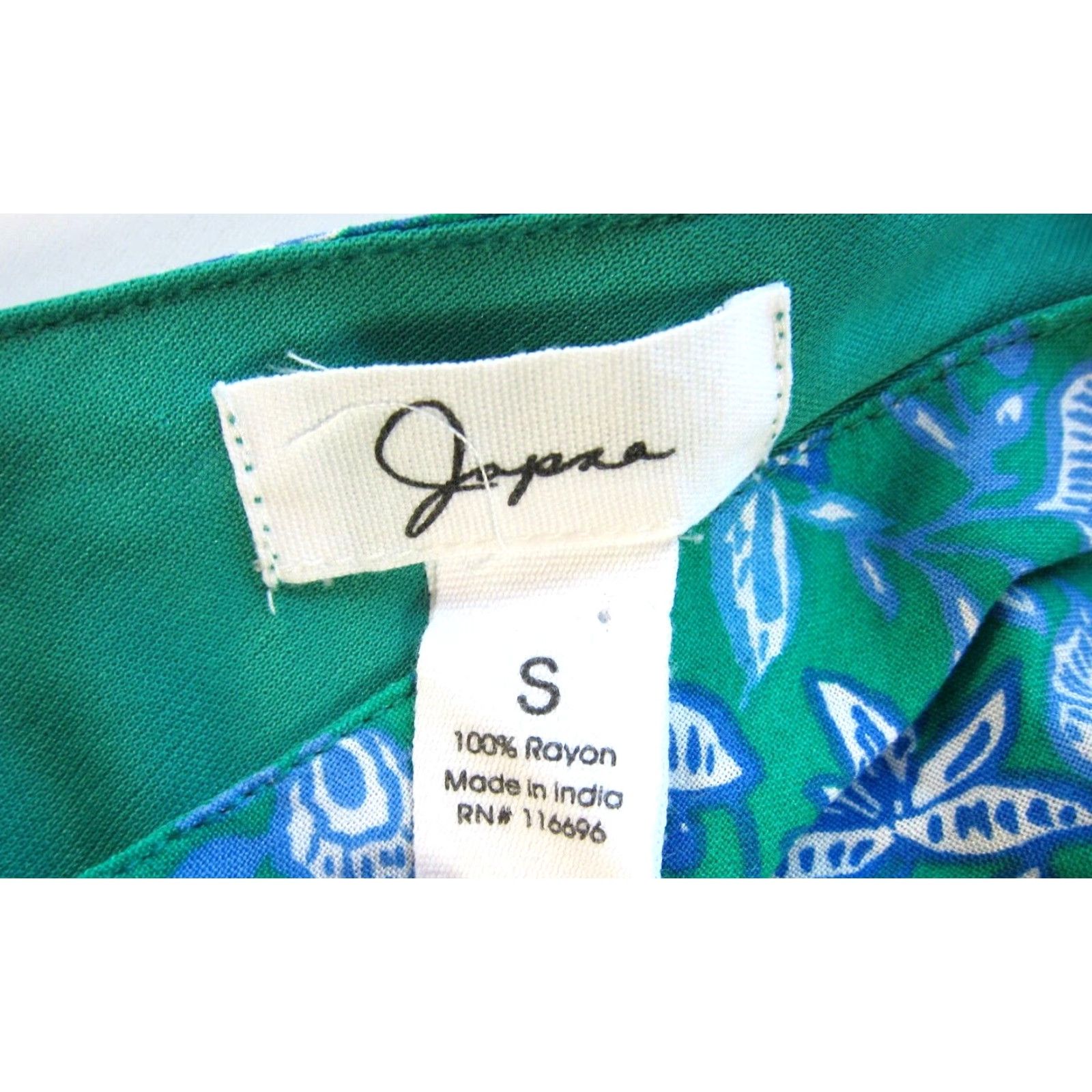 Vintage Japna 100% Rayon Green Blue White Floral V-Neck Long Maxi Sun Dress Small Womens Size S / US 4 / IT 40 - 3 Thumbnail