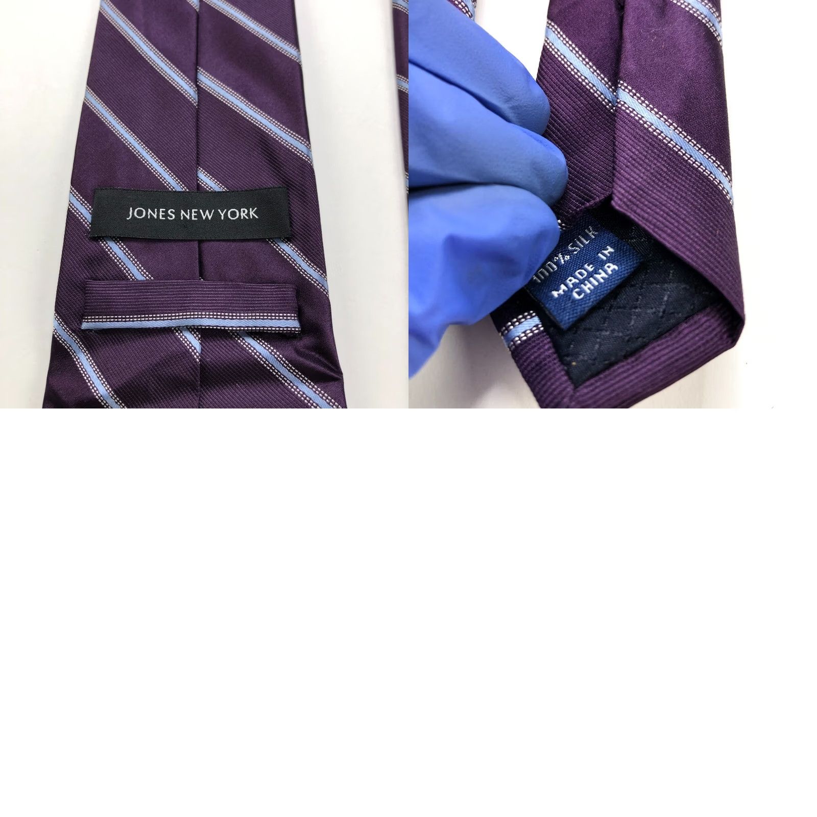 Jones New York VINTAGE Jones New York Men Silk Necktie Striped 3.5-in/57-in Purple Tie 57 Inches Mens Designer Adjustable Size ONE SIZE - 8 Thumbnail