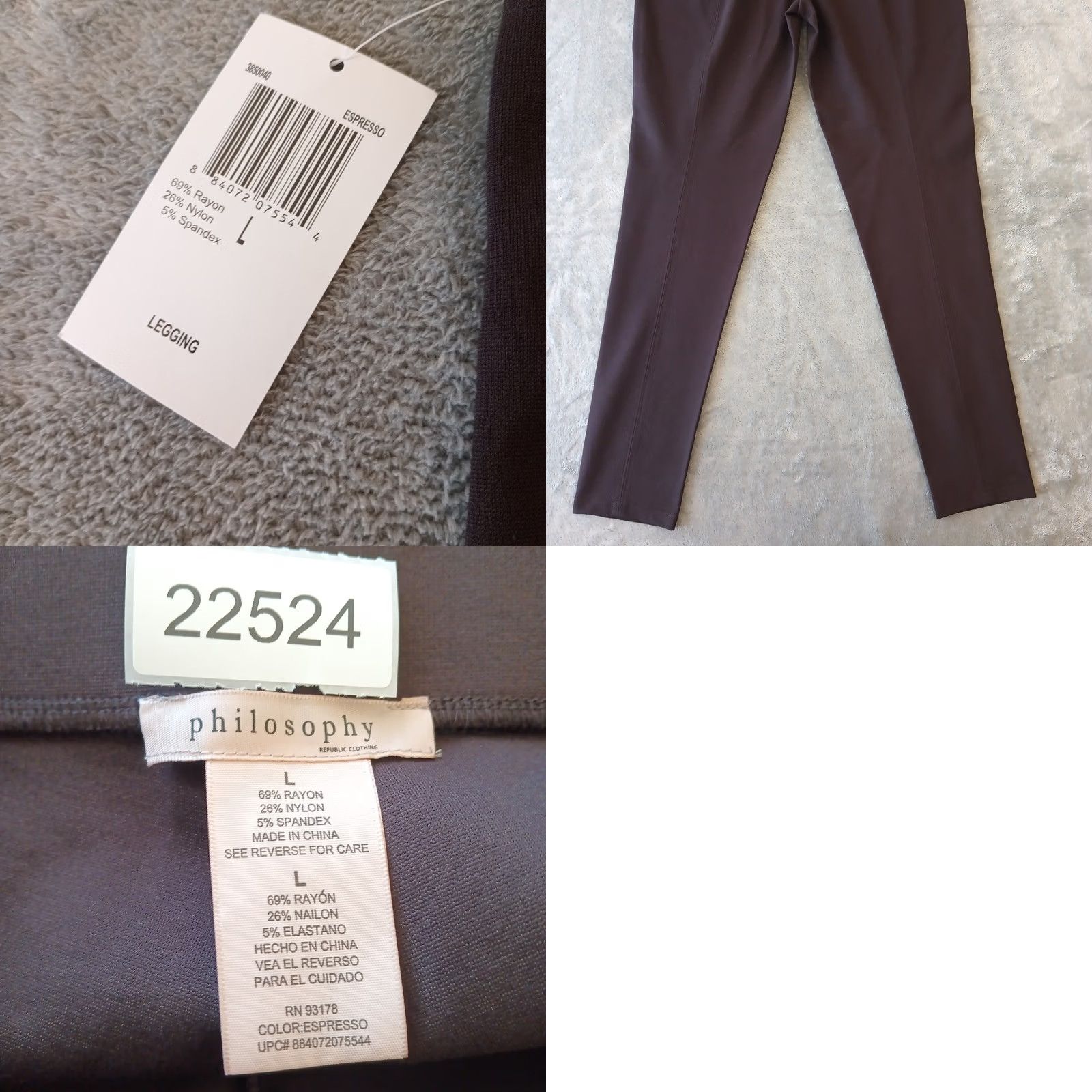 Vintage Philosophy Legging Ankle Pants Womens Large Brown Pull On Skinny Stretch New Size 36" / US 14 / IT 50 - 8 Thumbnail