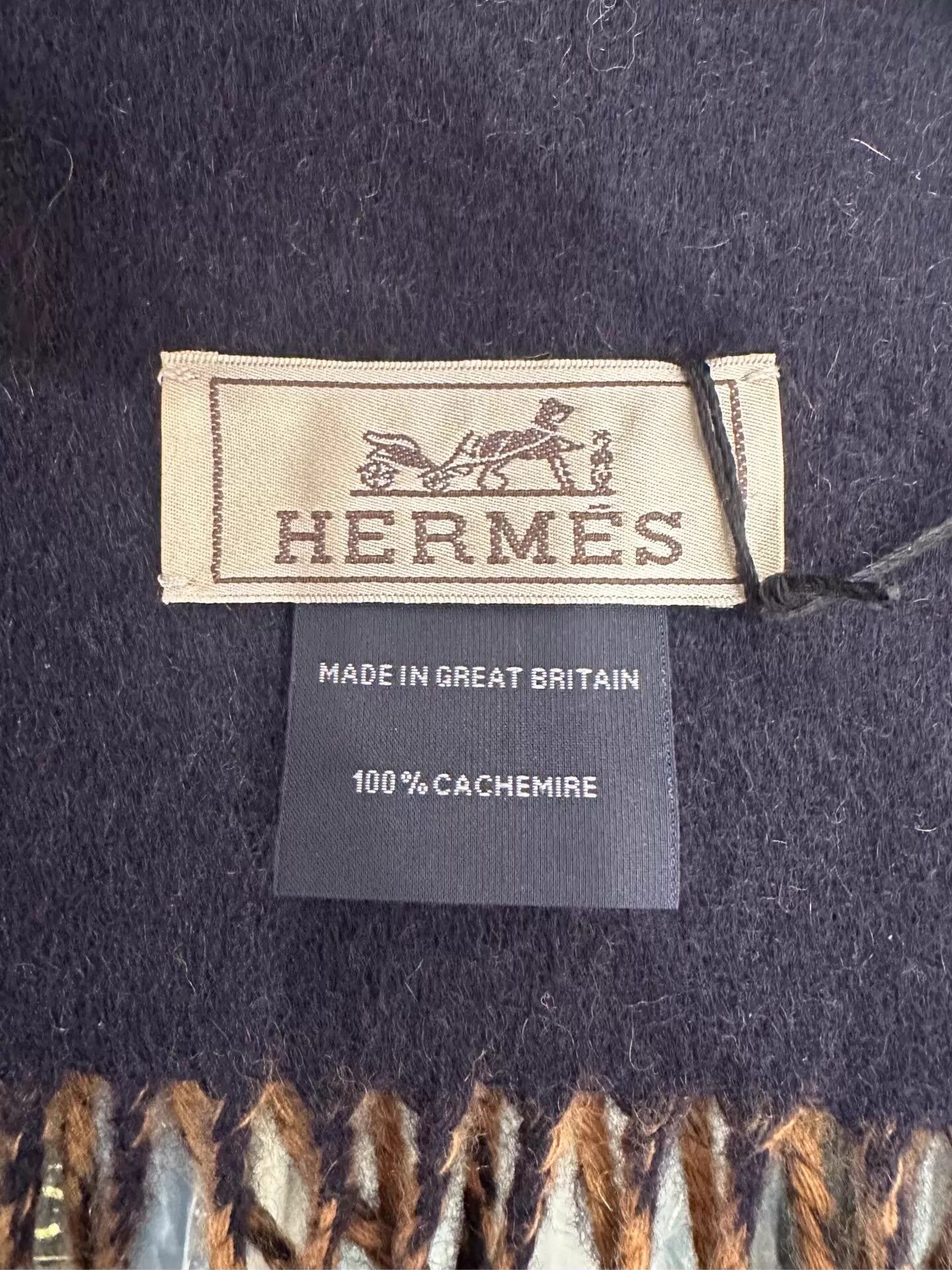 Hermes Hermes Navy & Brown Cashmere Tassel Scarf 40x160cm New Size ONE SIZE - 7 Thumbnail