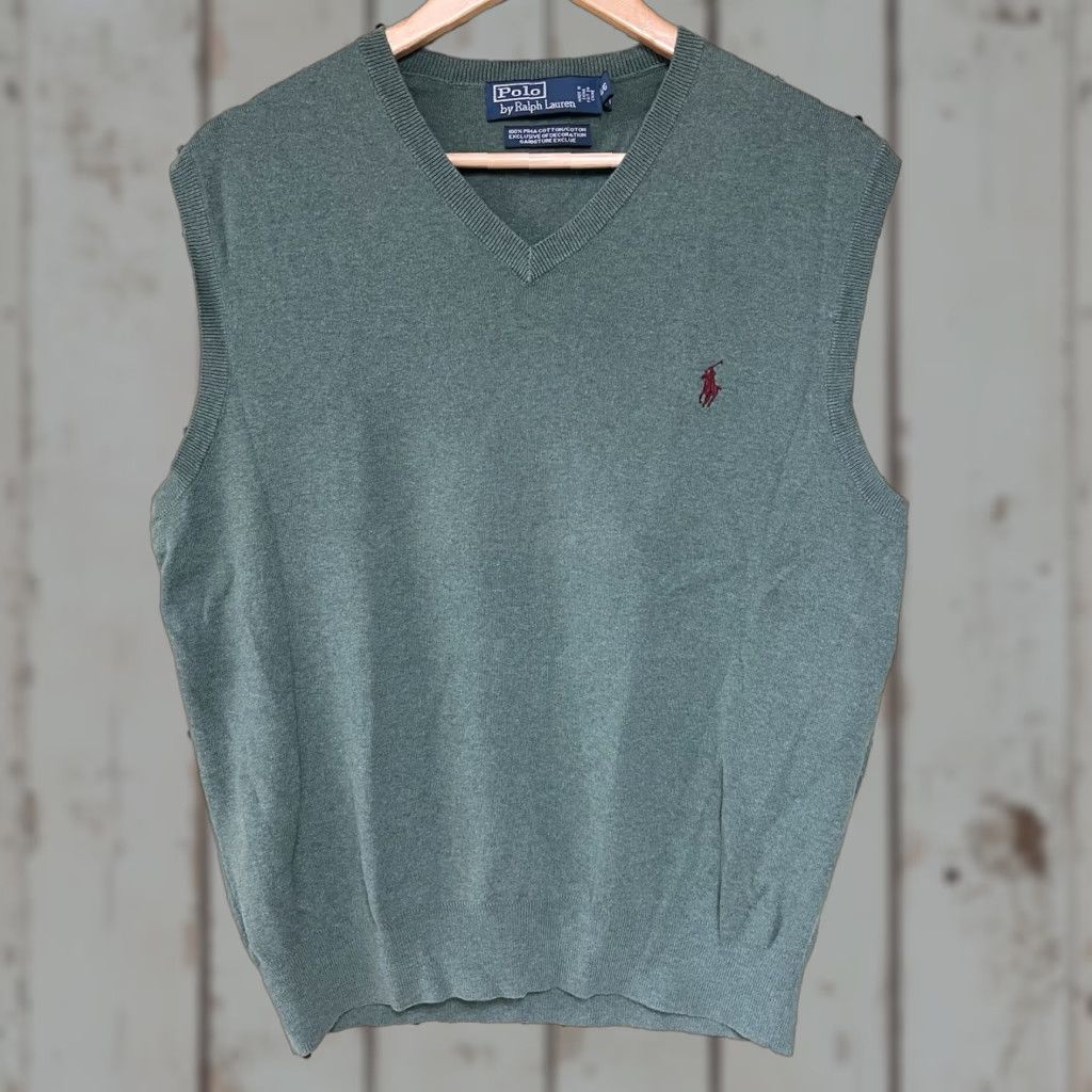 Polo Ralph Lauren VINTAGE Polo Ralph Lauren Sweater Vest Shirt Mens L Cotton Green V-Neck Pima Vest Polo Ralph Lauren Pony Size US L / EU 52-54 / 3 - 1 Thumbnail