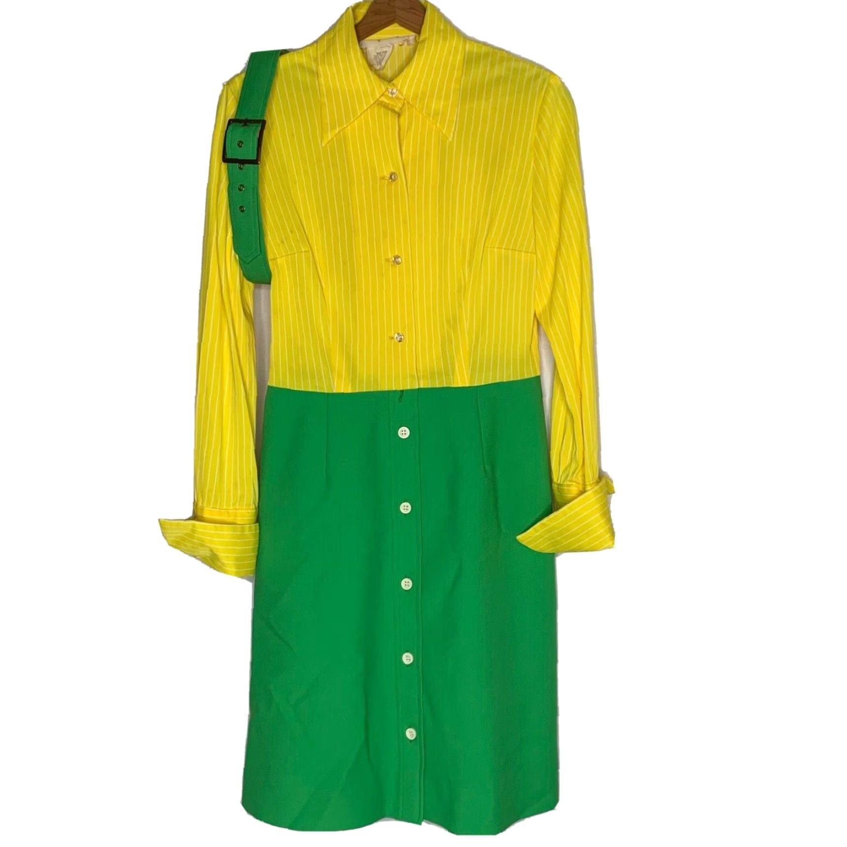 Vintage VINTAGE California Girl Dress and Jacket Set 1960s Green Yellow Mod Stripe Size 12 Womens Size XL / US 12-14 / IT 48-50 - 6 Thumbnail