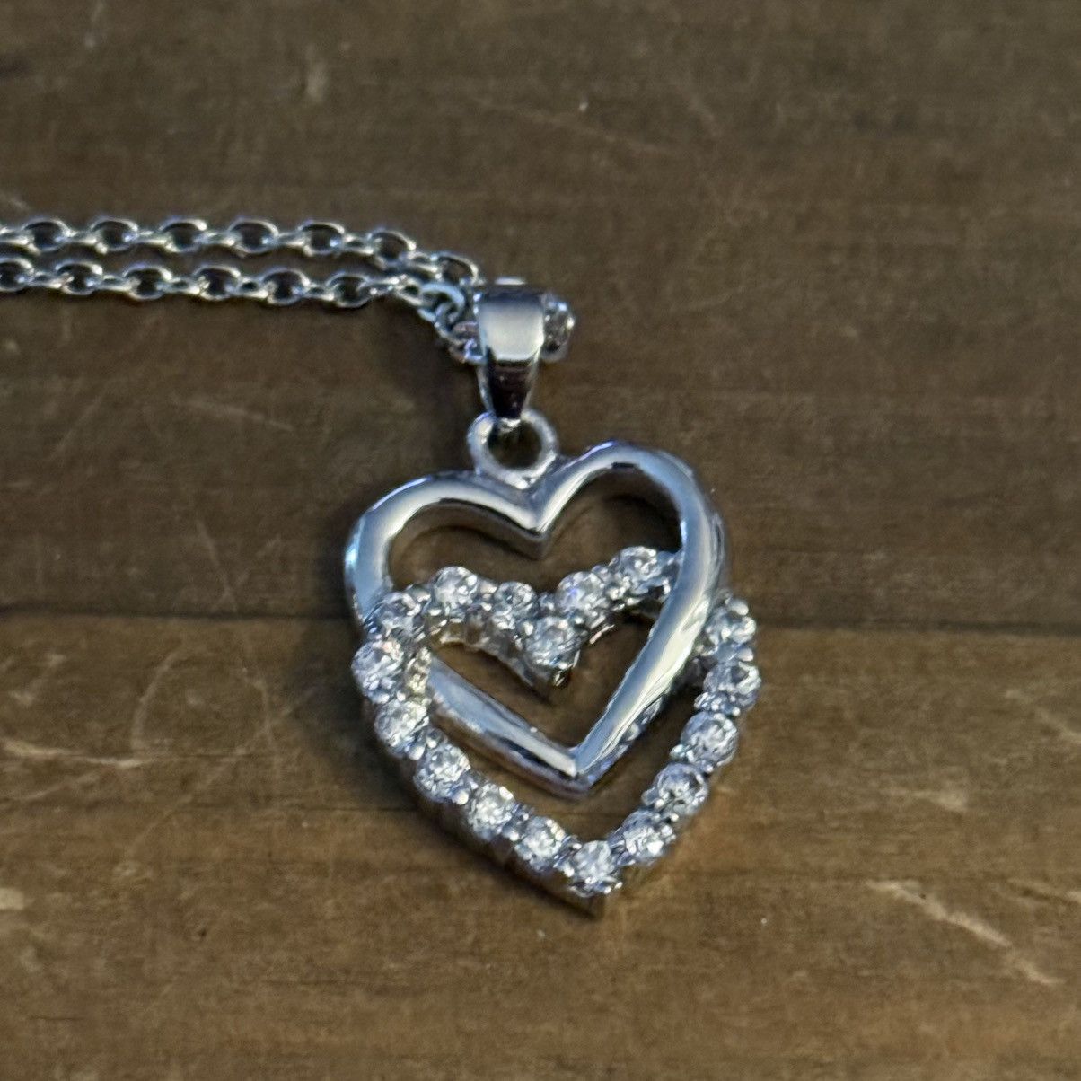 Other Vintage silver cubic zirconia double heart pendant necklace Size ONE SIZE - 6 Thumbnail