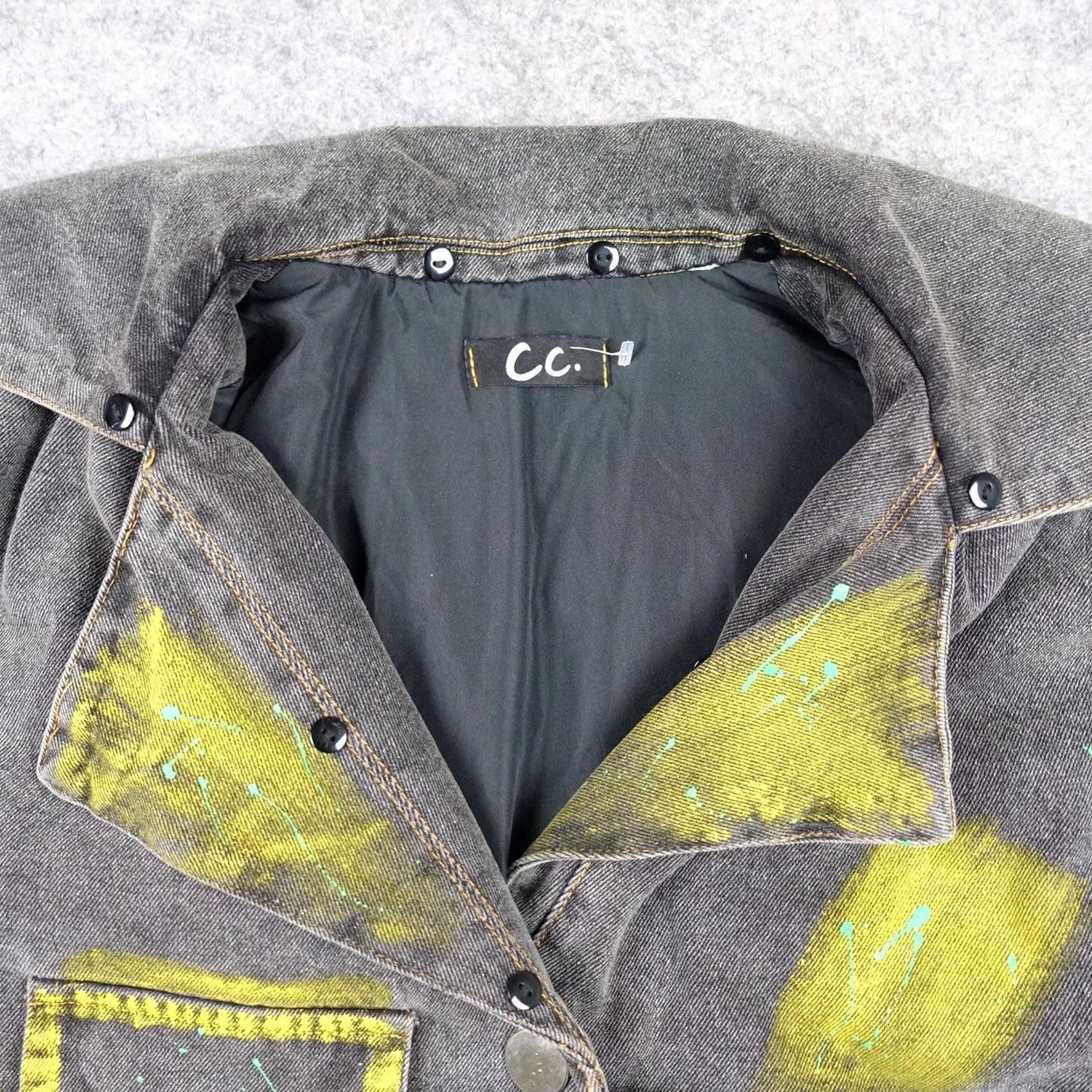 Vintage CC Studios Jacket Womens XL Denim Paint Splatter Cropped Biker Grunge Bomber Size XL / US 12-14 / IT 48-50 - 2 Thumbnail