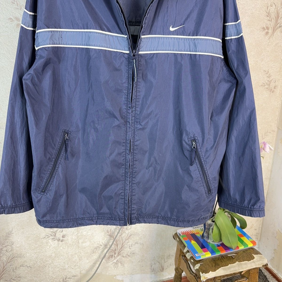 Nike × Vintage Vintage Nike Track Jacket 90s Blue Swoosh Zip Up Nylon Sz M Size US M / EU 48-50 / 2 - 11 Thumbnail