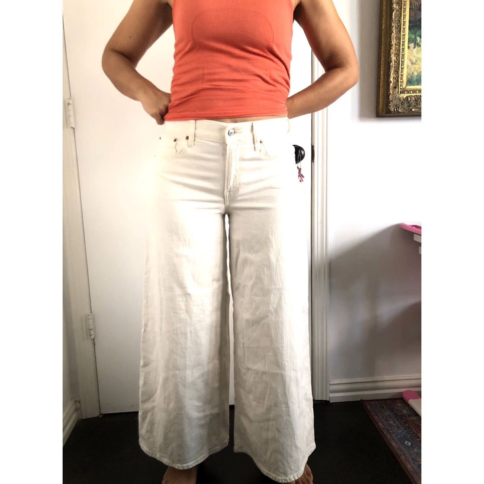 Abercrombie & Fitch Abercrombie & Fitch Jeans Wide-Leg Mid Rise Tall 29 x 28 Tan Cream Denim Cotton Size 24" / US 00 / IT 34 - 2 Thumbnail