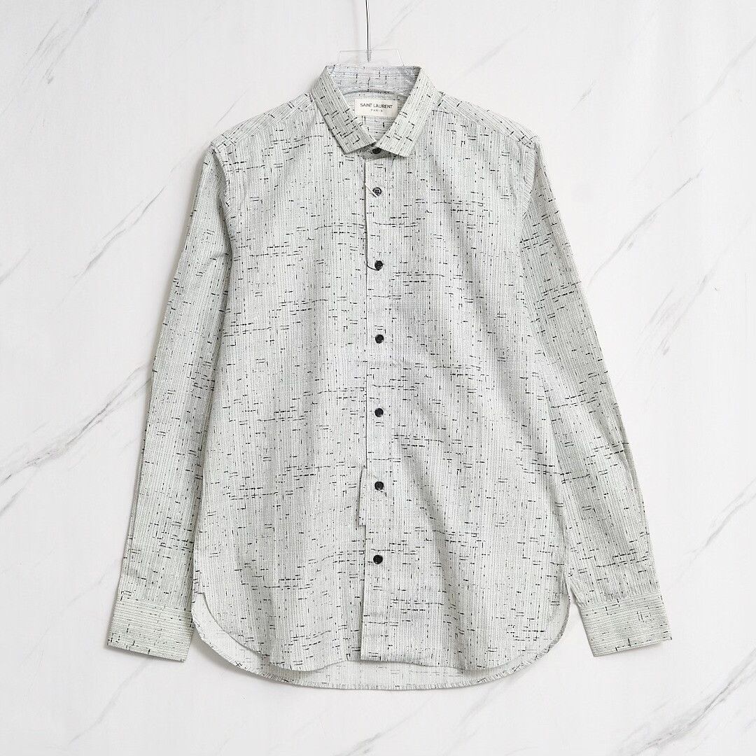 Saint Laurent Paris Saint Laurent Men's Gray Patterned Cotton Shirt Size US M / EU 48-50 / 2 - 1 Thumbnail