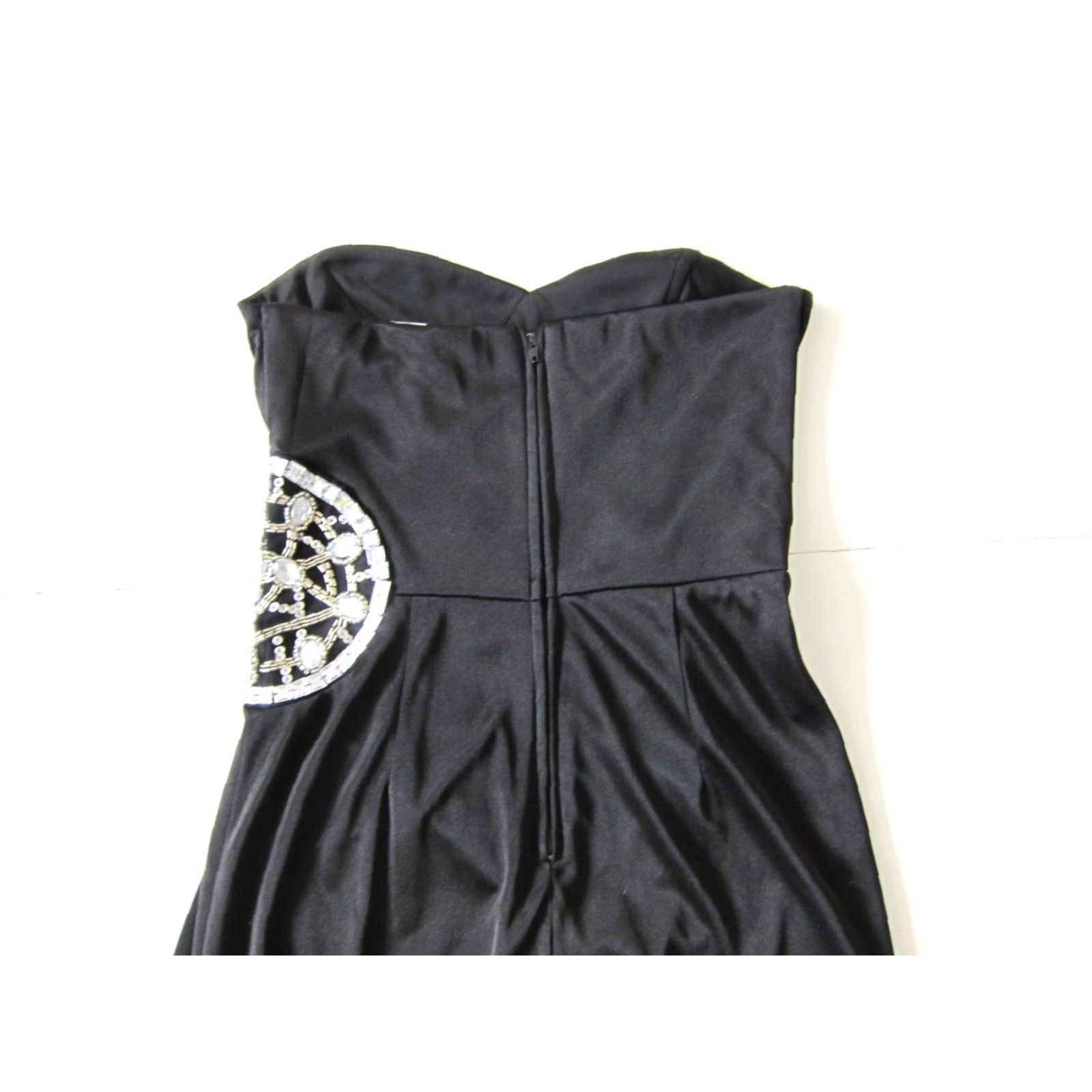 Vintage Teeze Me Black Satin Stretch Diamond Jewel Ruched Strapless Prom Party Dress M Womens Dress Size M / US 6-8 / IT 42-44 - 6 Thumbnail