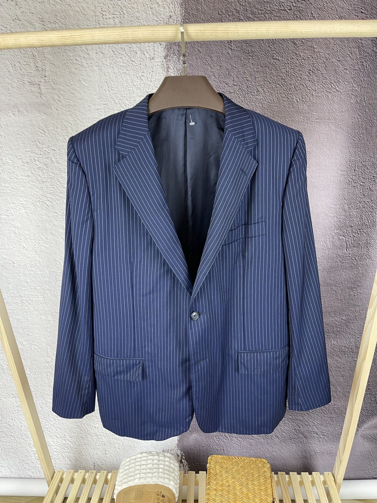 Corneliani blue striped wool mohair 2 button blazer