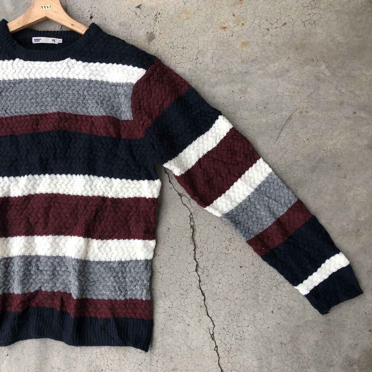 Aran Isles Knitwear × Designer × OVER THE STRiPES 🔴Japanese Sevendays Sunday Memeri/Stripe Knitting Sweater Size US L / EU 52-54 / 3 - 3 Thumbnail