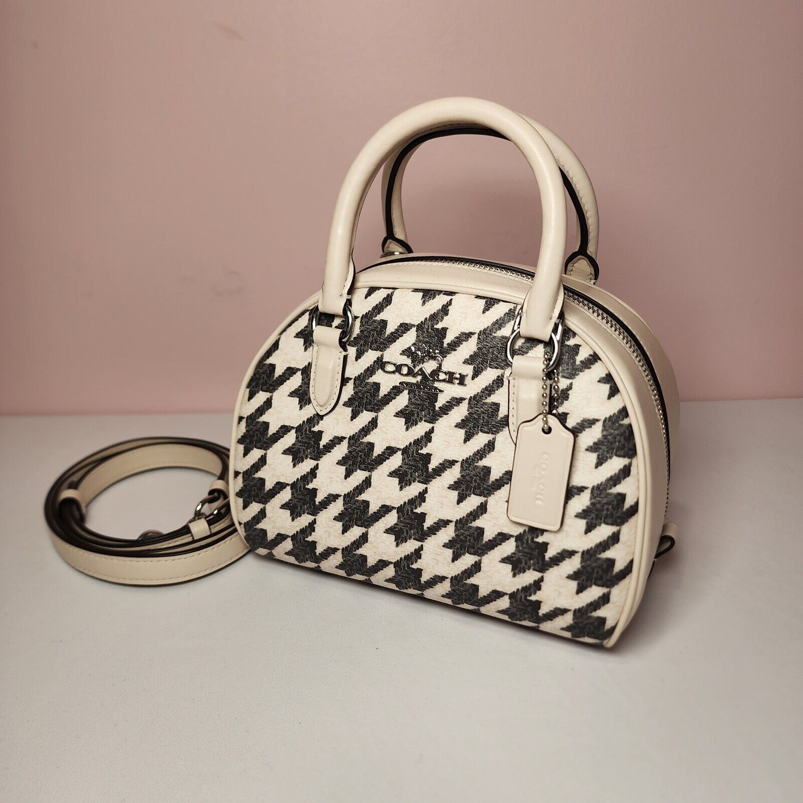 Coach NWT COACH CJ626 SYDNEY SATCHEL HOUNDSTOOTH CROSSBODY Cream Size ONE SIZE - 2 Thumbnail