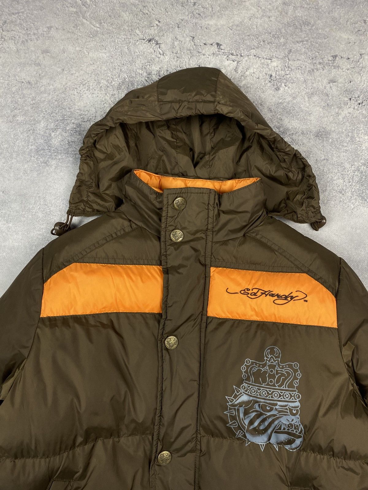 Ed Hardy Ed Hardy by Christian Audigier Y2K Boys Puffer Jacket Brown Size US XXS / EU 40 - 16 Thumbnail
