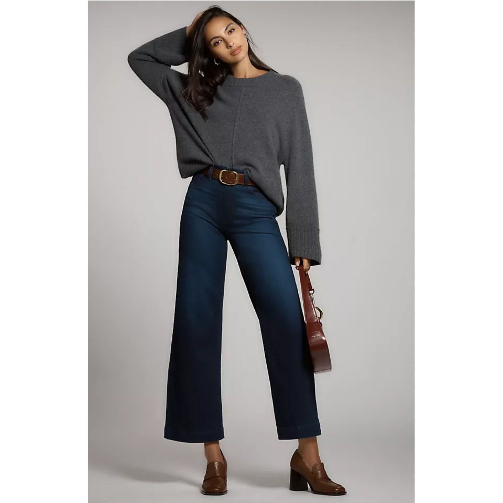 Anthropologie PAIGE Anessa High Rise Wide Leg Crop Jeans 33
