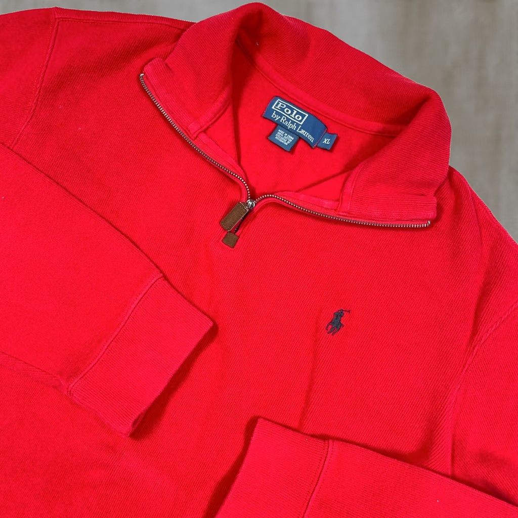 Polo Ralph Lauren VINTAGE Polo Ralph Lauren Sweater Mens XL Red 1/4 Zip Pullover Mock Neck Solid Knit ** Size US XL / EU 56 / 4 - 1 Thumbnail