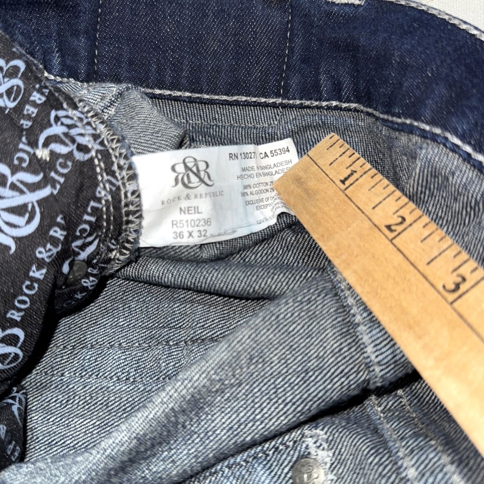 Vintage Rock & Republic Jeans Mens 36x32 Blue Neil Straight Leg Denim Pants Classic Size US 36 / EU 52 - 7 Thumbnail