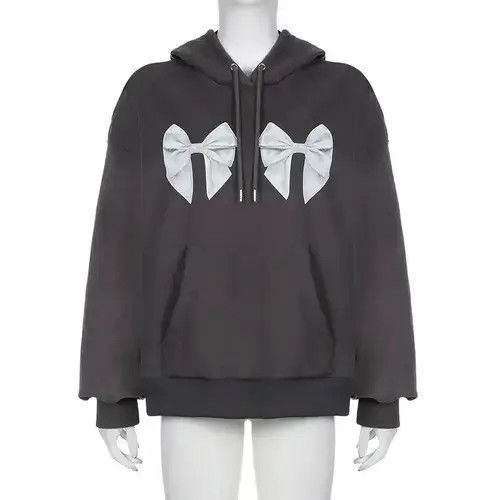Japanese Brand Hoodie Weekeep Harajuku Bow Print Loose Hoodies Autumn Size ONE SIZE - 2 Thumbnail