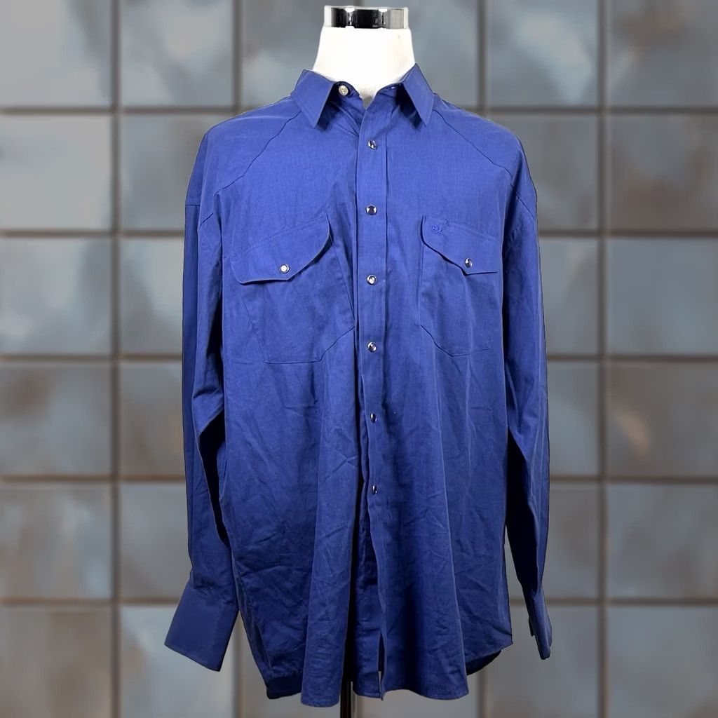 Vintage Resistol 2XL Pearl Snap Shirt Blue Cotton Blend Western Cowboy Shirt Mens Button-Front Snap-Front Western Theme Casual Shirt 2XL Blue Resistol Size US XXL / EU 58 / 5 - 1 Thumbnail