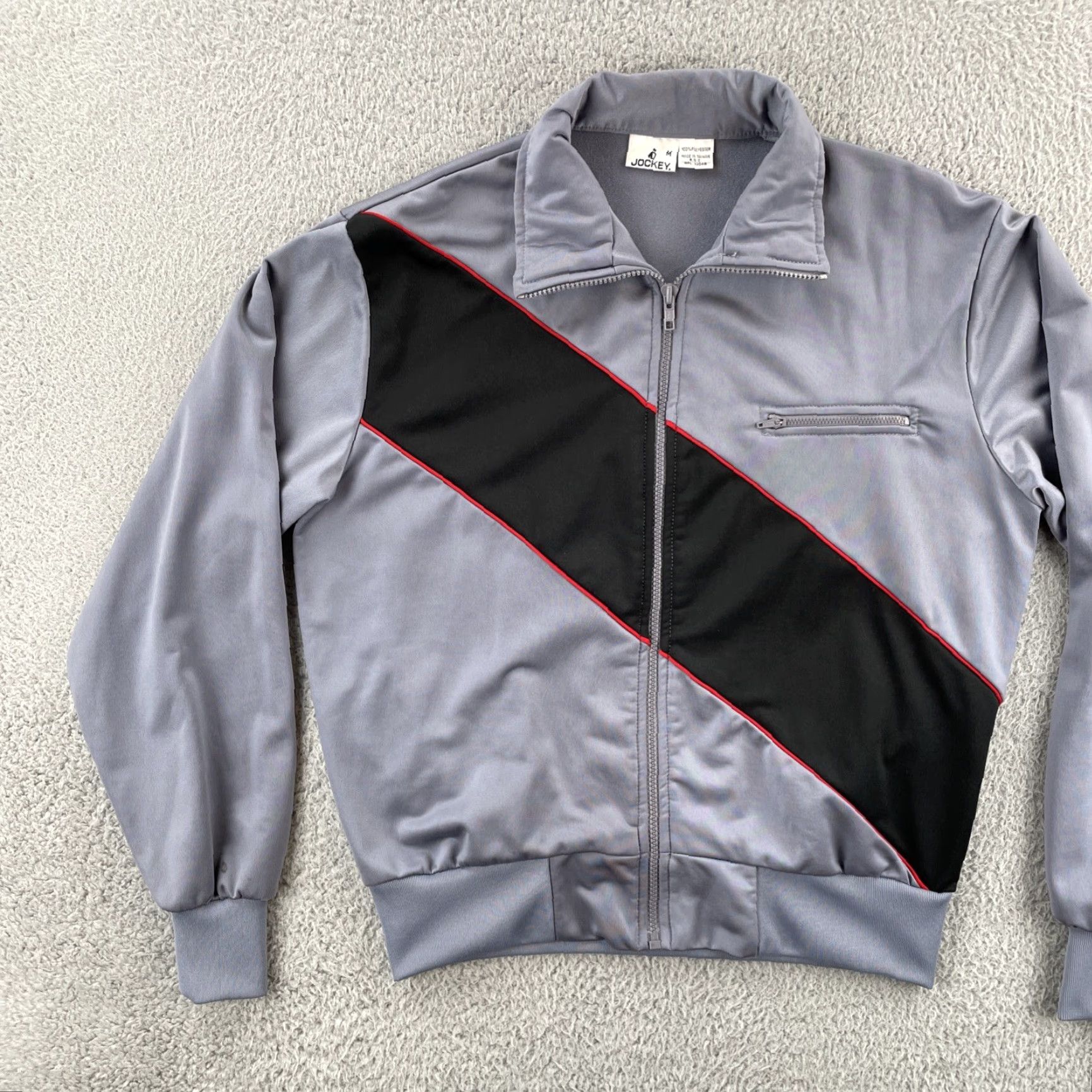 Jockey VINTAGE Jockey Men’s Medium Track Jacket Polyester 80s 90s Sopranos Style Silver Jacket Mens Medium Track Suit Jacket Size 40R - 3 Thumbnail