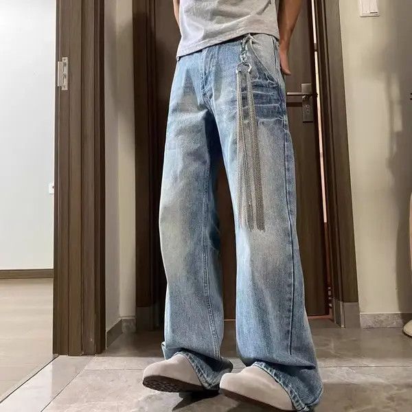 Japanese Brand Kimiko x Ryou Men's blue washed retro street straight jeans Size US 32 / EU 48 - 1 Thumbnail