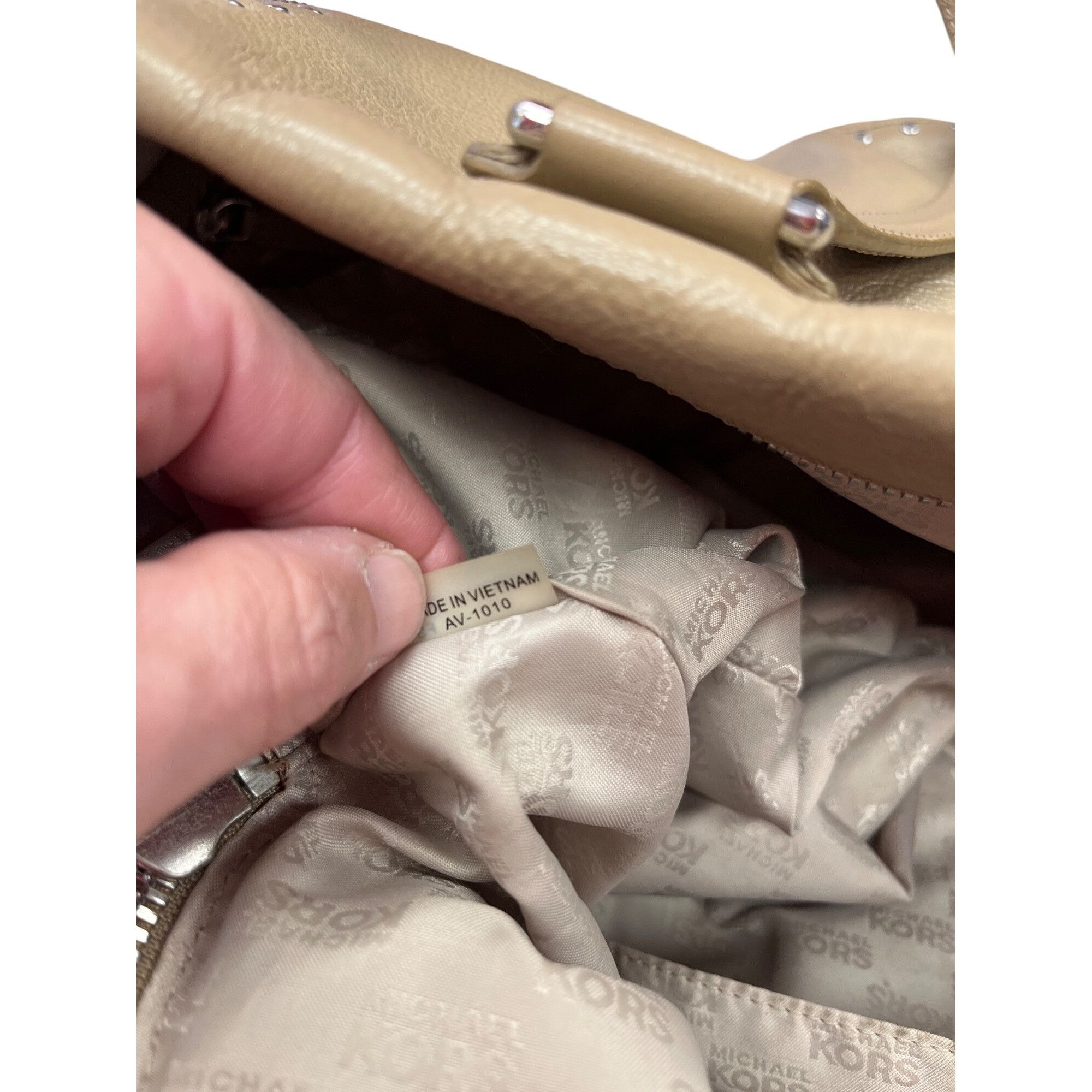 Michael Kors Michael Kors wms taupe tan leather studded hobo tote bag SKU Size ONE SIZE - 19 Thumbnail