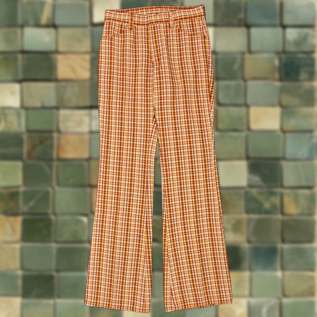 Vintage VINTAGE Men's VTG 1960s Orange & Red Plaid Boot Cut Pants Sz 28x32.5 60s Flared Trousers Size US 28 / EU 44 - 1 Thumbnail
