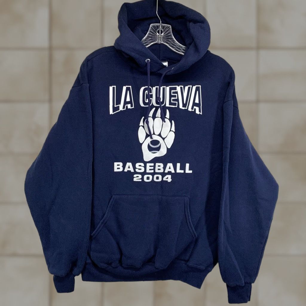Jerzees VINTAGE La Cueva Baseball Hoodie Men’s Medium Blue Cotton Blend Unisex Sports Pullover Size US M / EU 48-50 / 2 - 1 Thumbnail