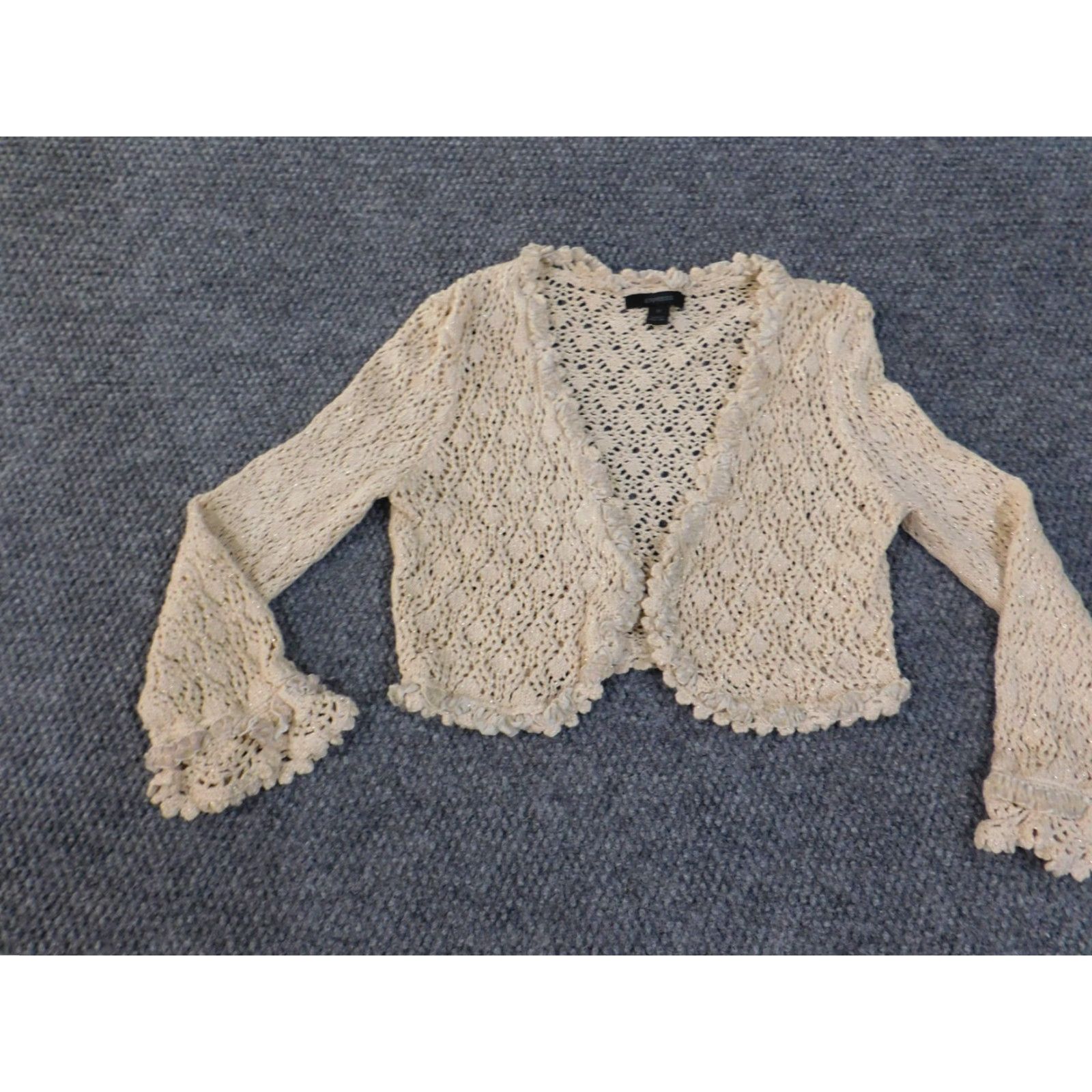 Express Express Womens Medium beige open eyelet shawl hollow cardigan Shirt? Size M / US 6-8 / IT 42-44 - 3 Thumbnail