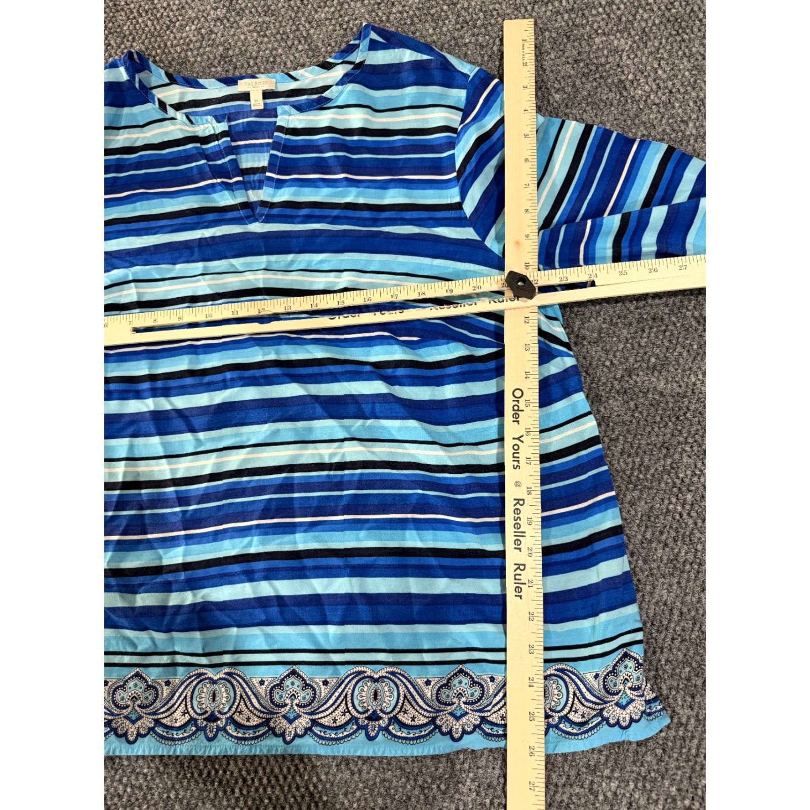 Talbots Talbots blouse Womens 2X blue striped paisley rayon tunic pullover Size XXL / US 16-18 / IT 52-54 - 5 Thumbnail