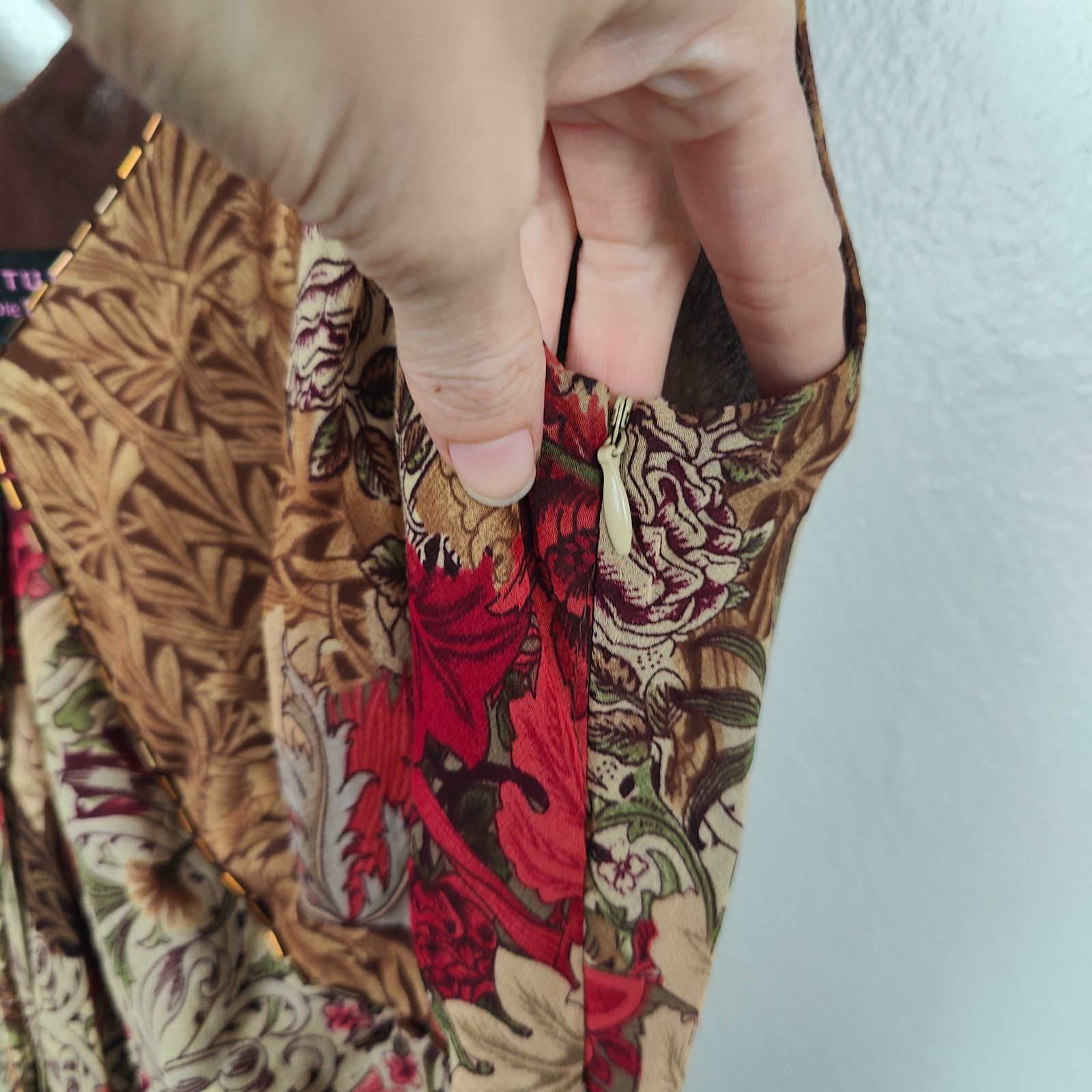 Other Vintage Y2K Silk Tiered Midi Dress Womens 10 Brown Floral Size L / US 10 / IT 46 - 6 Thumbnail