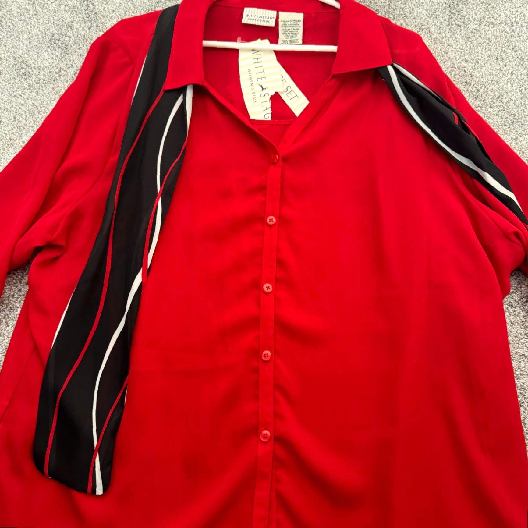 Vintage VINTAGE 90s does 70s Blouse Necktie Scarf Womens Plus 22W/24W Secretary Preppy White Stag Red 3/4 Sleeve Button Collared Polyester Blouse Scarf Size 3XL / US 20-22 - 7 Thumbnail