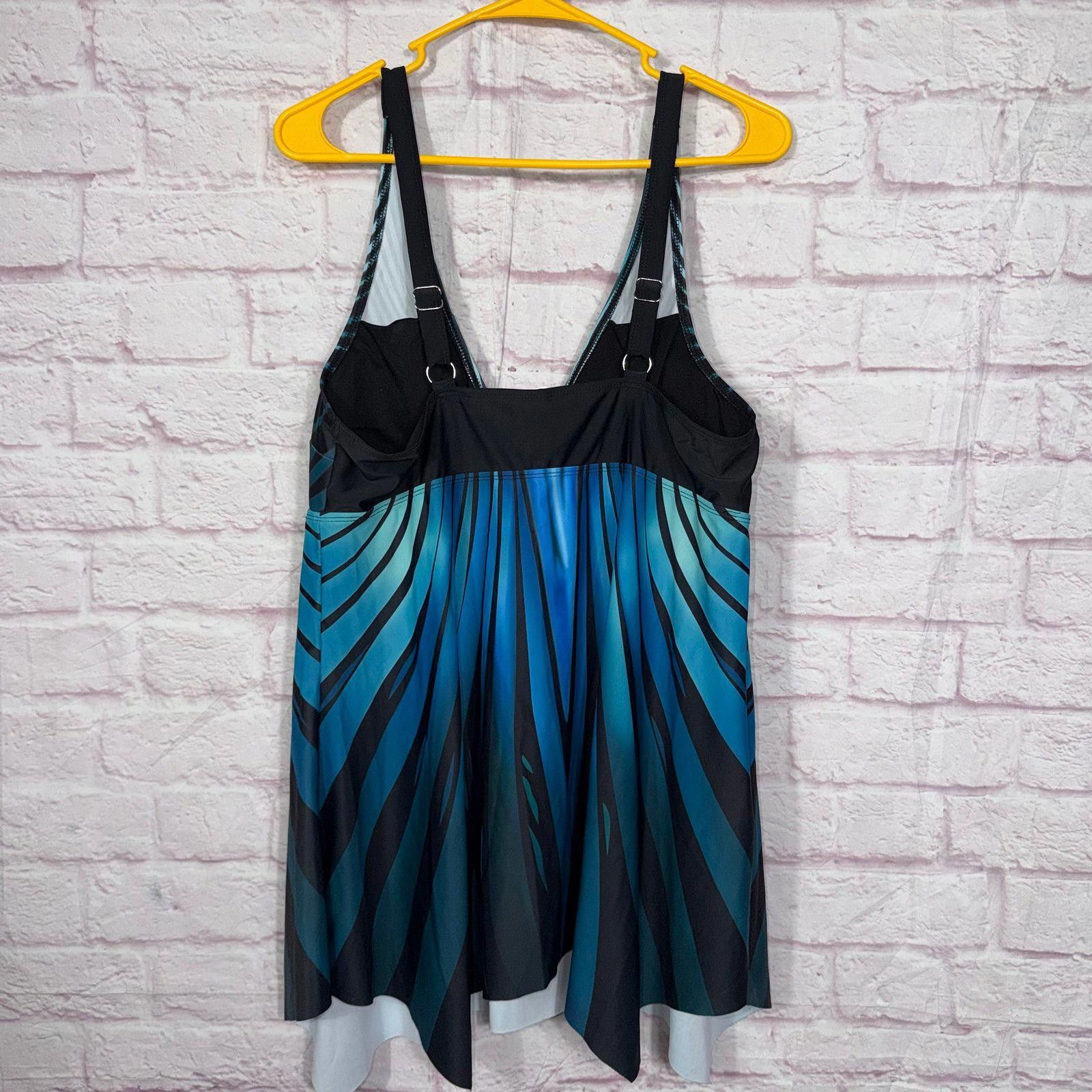 Other Stylish Blue and Black Striped Tankini Top Size 16 Size ONE SIZE - 9 Thumbnail