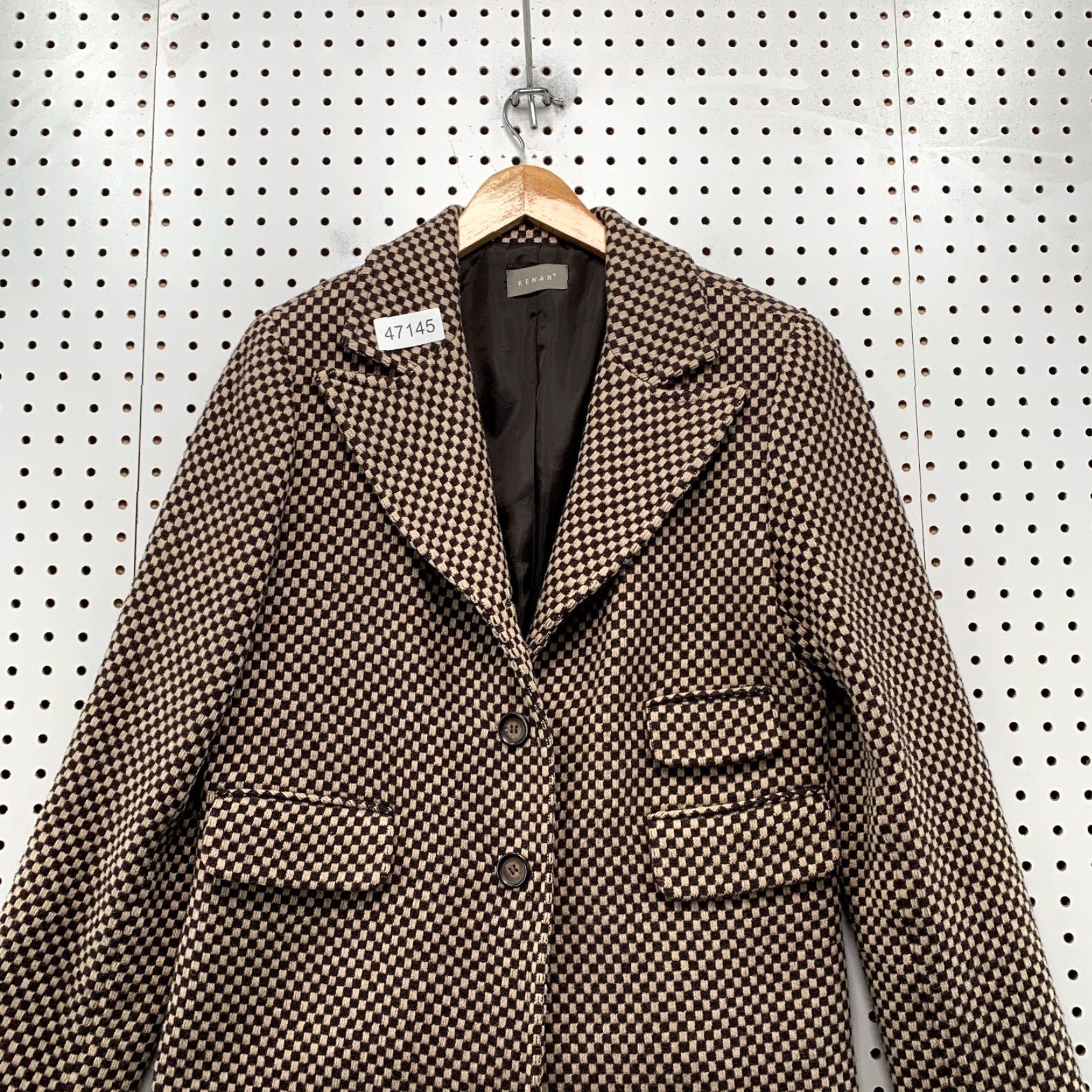 Vintage Kenar Wool Tweed Blazer Womens Medium Brown Checkered Check Business Work Shirt Size M / US 6-8 / IT 42-44 - 5 Thumbnail