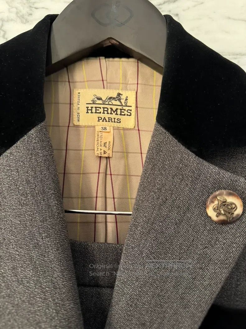 Hermes Hermes Black Velvet Patched Grey Wool Suit Size XS / US 0-2 / IT 36-38 - 4 Thumbnail