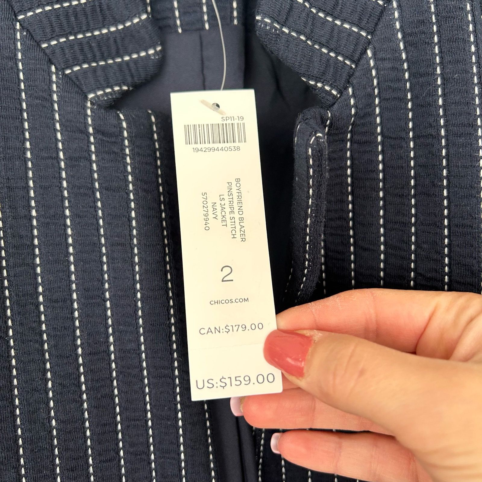 Chicos Chico's Navy Pinstripe Boyfriend Blazer Sz 12-14 Size XL / US 12-14 / IT 48-50 - 4 Thumbnail