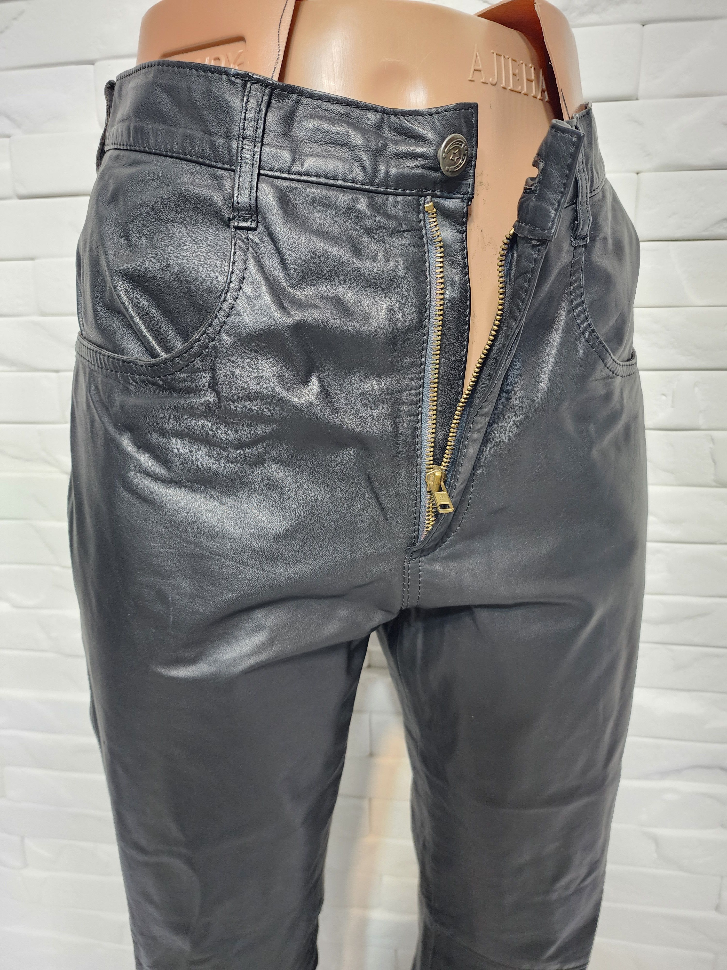 Genuine Leather Men's Black Leather Biker Pants Size 32" / US 10 / IT 46 - 4 Thumbnail