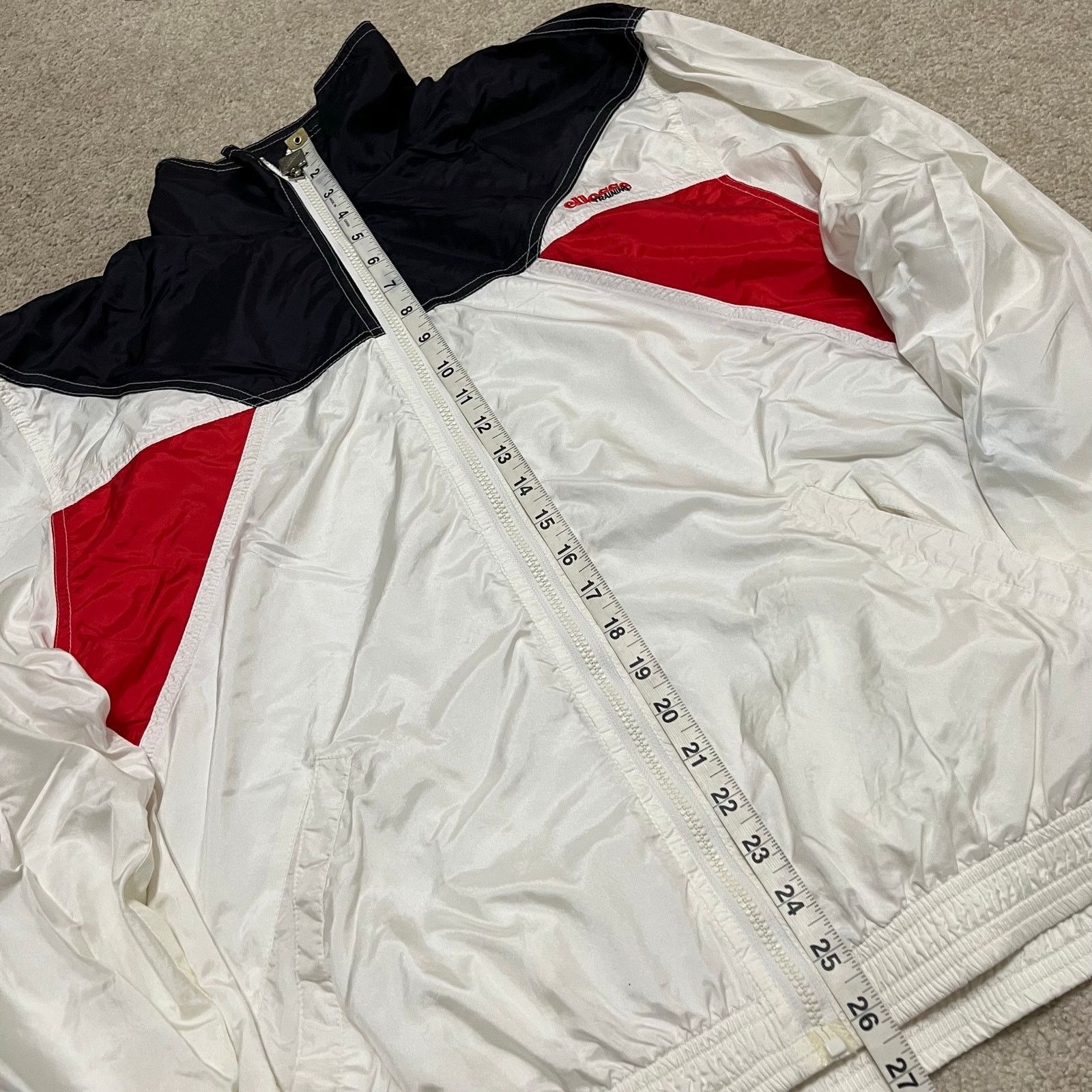 Ellesse Vintage 80s Ellesse Track Jacket White Red Navy Windbreaker Size US L / EU 52-54 / 3 - 5 Thumbnail