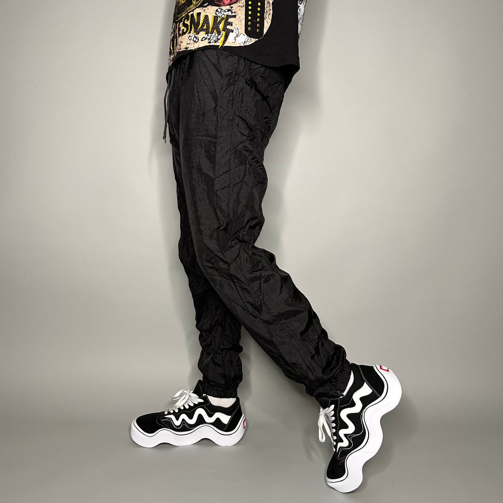 パンツ 90s Stussy Black Nylon Pants Vintage Y2K Stussy × Vintage Vintage 90s Stussy Reflective Drawstring Track